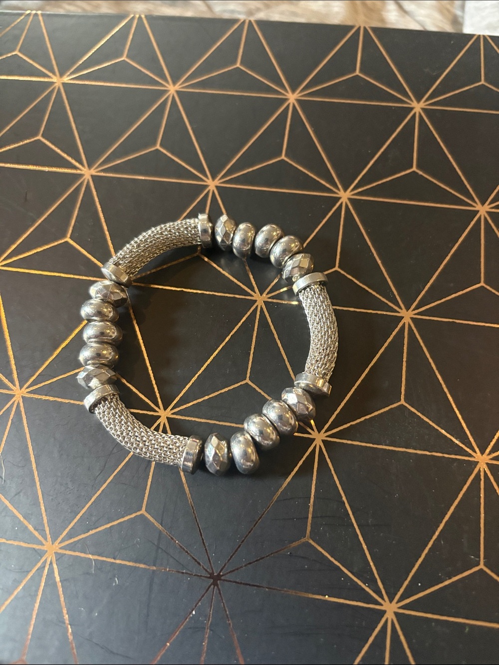 Silver Bead & Mesh Stretch Bracelet - Women Jewelry